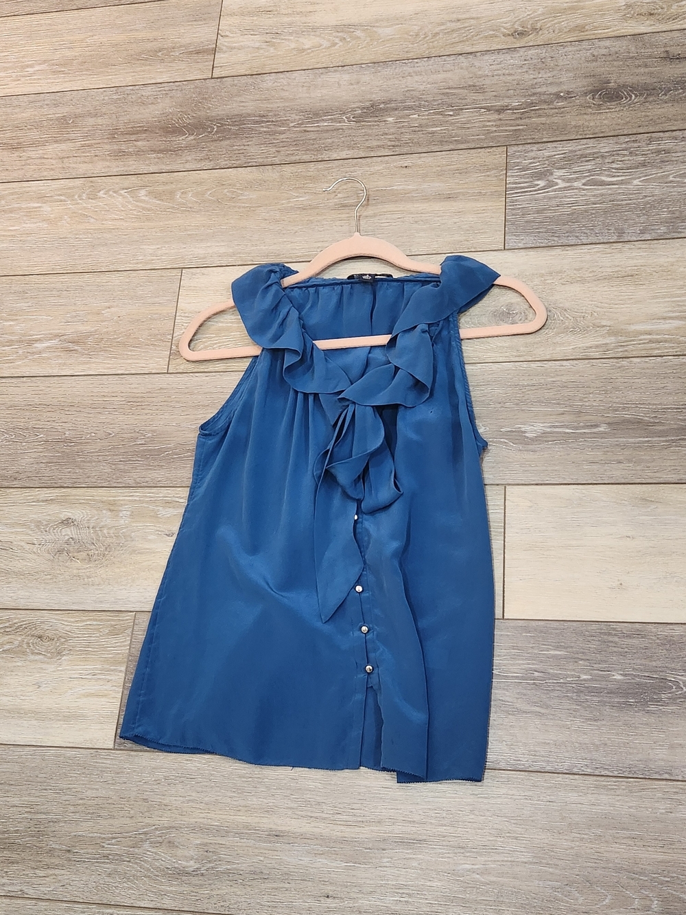 Banana Republic Blue Ruffle Sleeveless Silk Blouse Size Small